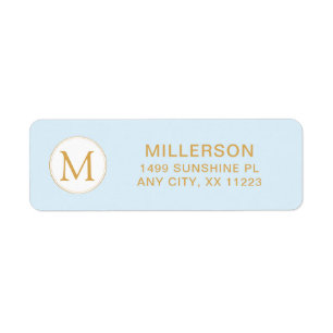 Monogram pale blue and gold return address return address label