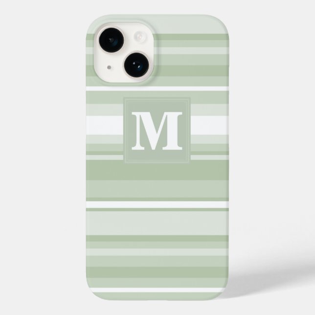 Monogram pale green stripes Case-Mate iPhone case (Back)