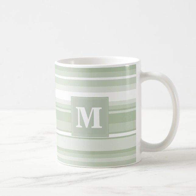 Monogram pale green stripes coffee mug (Right)
