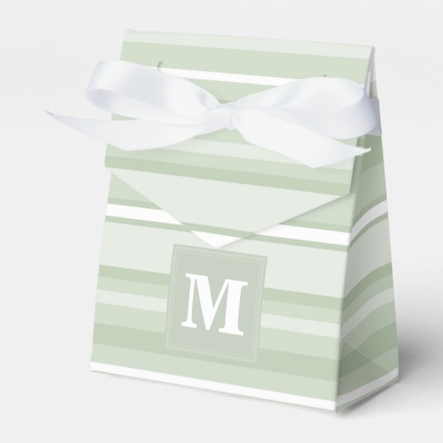 Monogram pale green stripes favour box (Front Side)