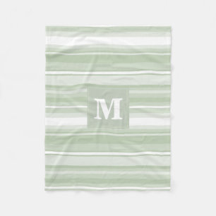 Monogram pale green stripes fleece blanket