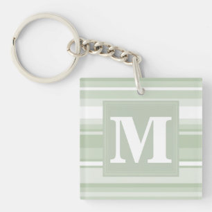 Monogram pale green stripes key ring