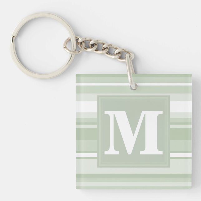 Monogram pale green stripes key ring (Front)