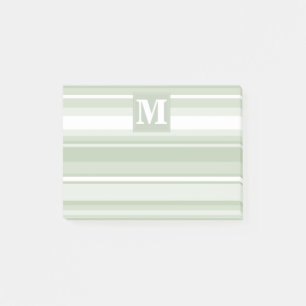 Monogram pale green stripes post-it notes