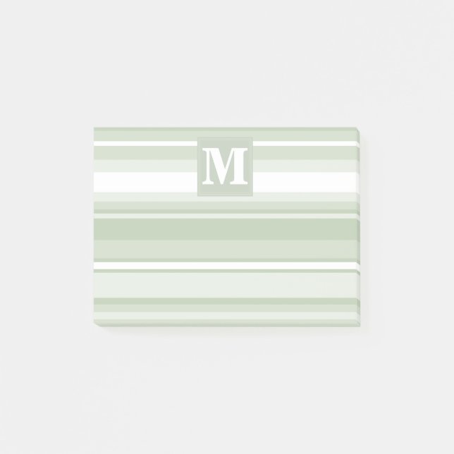 Monogram pale green stripes post-it notes (Front)