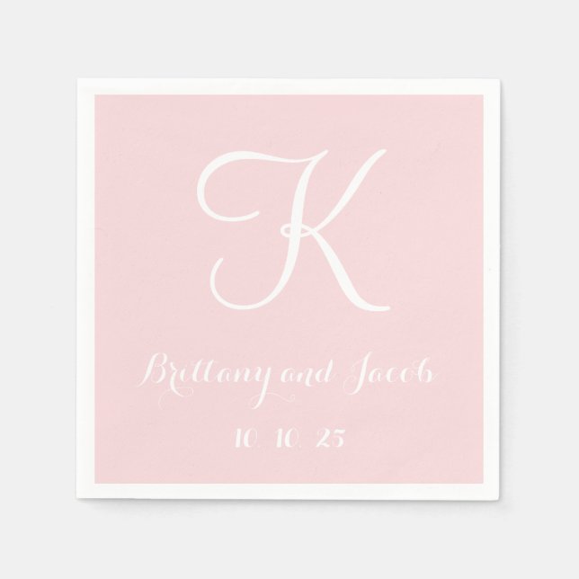 Monogram Pale Pink Classy Wedding Paper Napkins (Front)