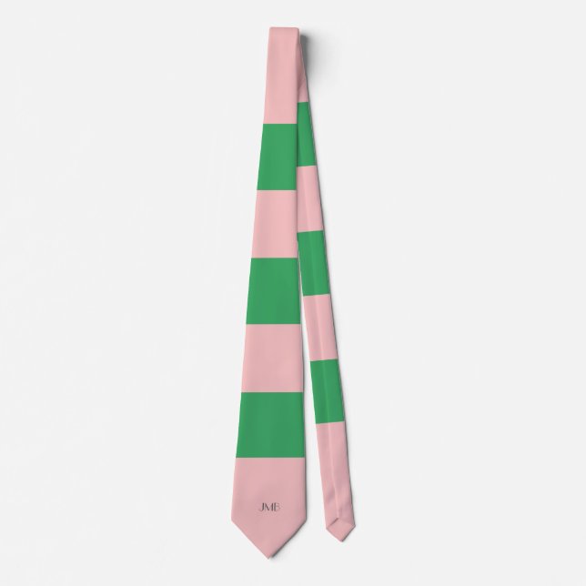 Monogram Pale Pink & Green Striped | Customisable Tie (Front)