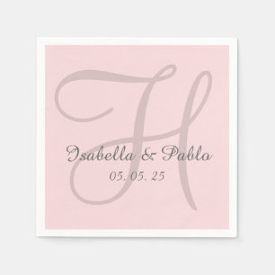 Monogram Pale Pink Stylish Wedding Paper Napkins