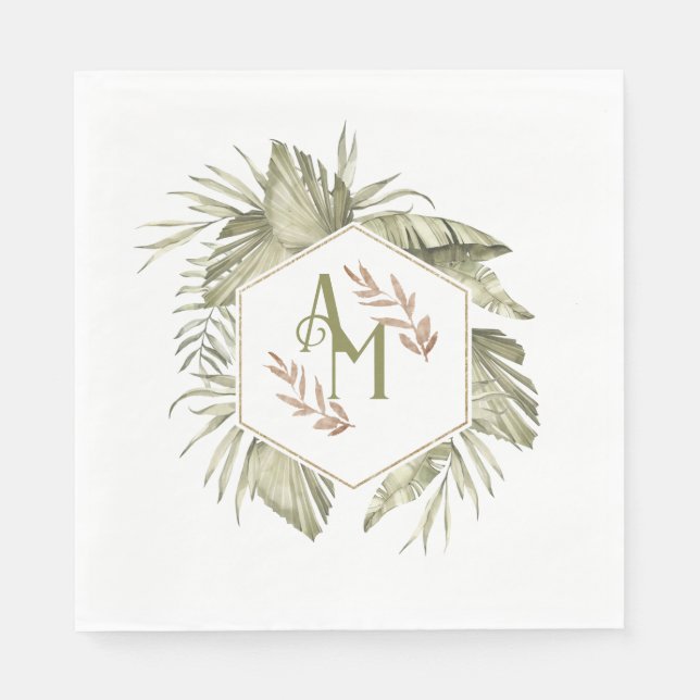 Monogram Palm Leaf Greenery Napkin (Front)