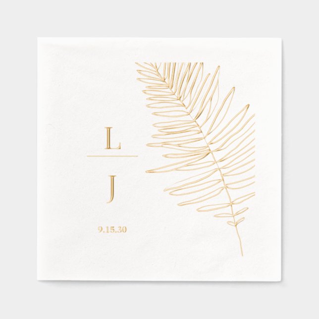 Monogram Palm Leaf Wedding Foil Napkins (Front)