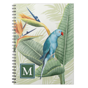 Monogram   Palm Leaves With Blue Bird Notebook