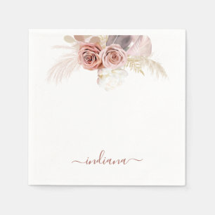 Monogram Pampas Grass Terracotta Floral Custom Napkin