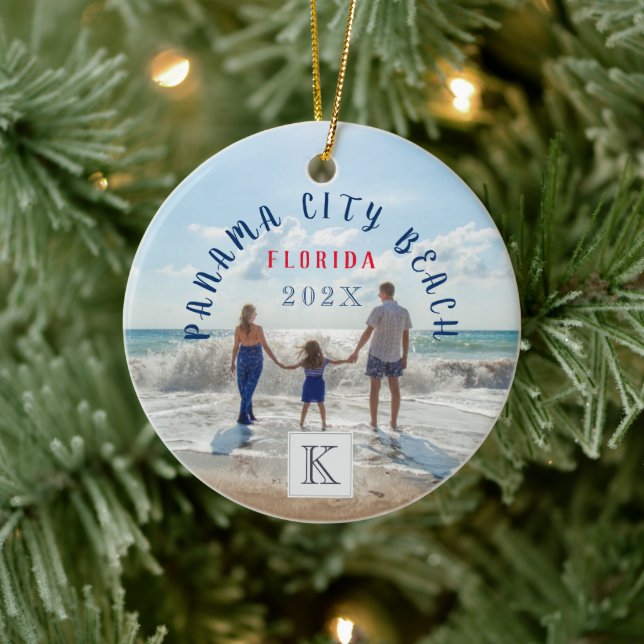 Monogram Panama City Beach Florida Travel Souvenir Ceramic Ornament (Tree)