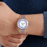 Monogram, Pansies Purple and Blue Clear Silicone Watch<br><div class="desc">This 80s style watch with durable clear silicone buckle strap features a circular wreath of purple pansies, accented with soft blue foliage, calligraphy monogram initials and small primary numbers in a subtle grey. These were called "Jelly watches" in the 80s. Easily change or remove the initials using the Template provided....</div>
