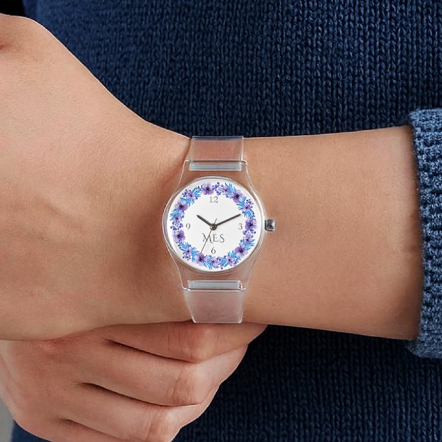 Monogram, Pansies Purple and Blue Clear Silicone Watch (Creator Uploaded)