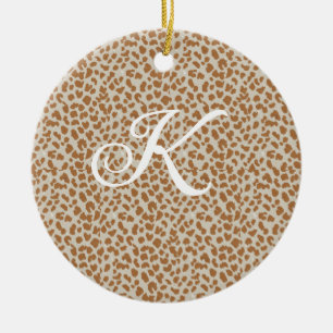 Monogram panther skin light brown pattern name let ceramic ornament