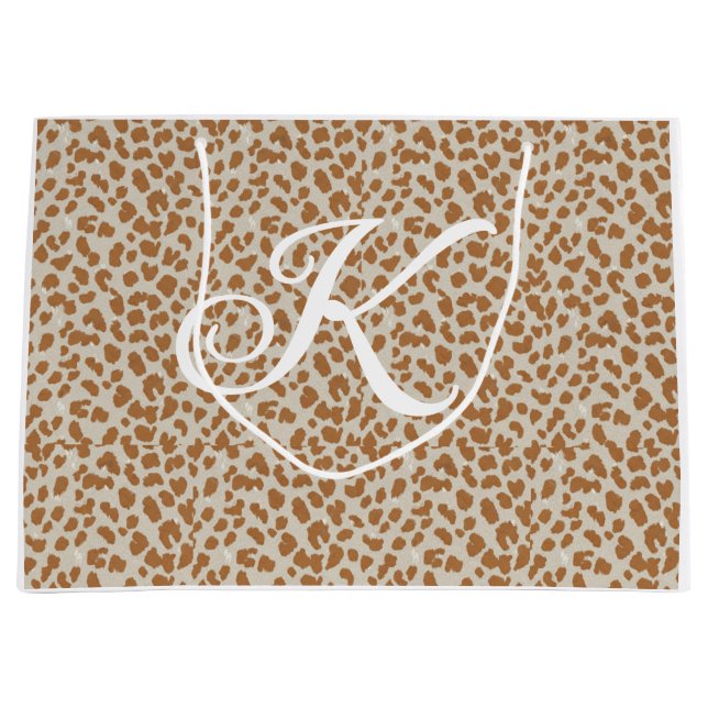 Monogram panther skin light brown pattern name let large gift bag (Front)