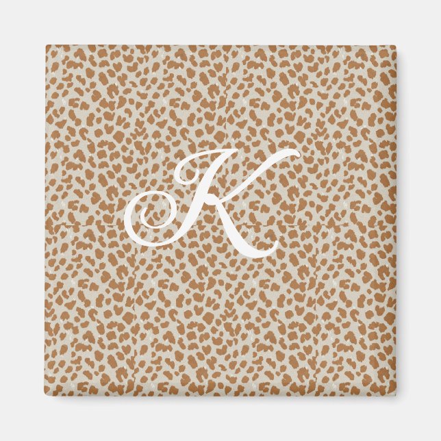 Monogram panther skin light brown pattern name let magnet (Front)