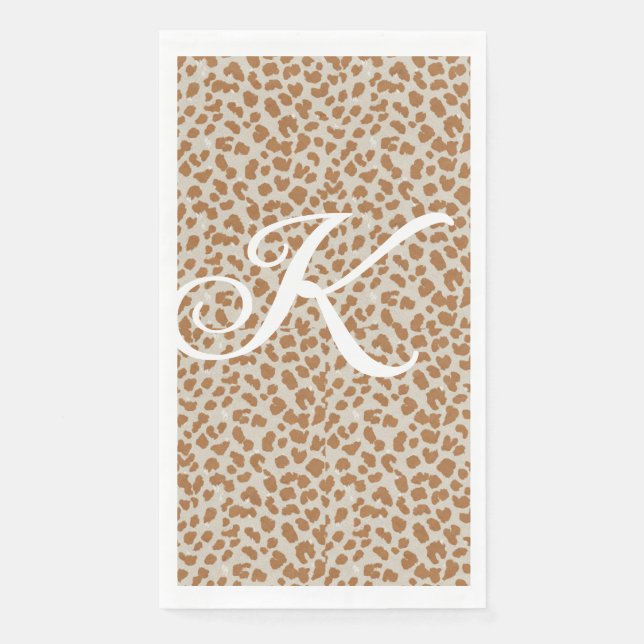 Monogram panther skin light brown pattern name let napkin (Front)