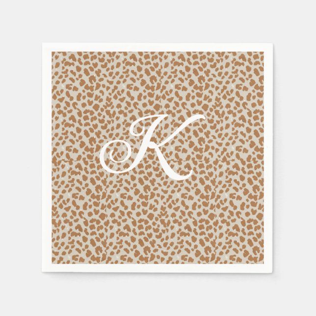 Monogram panther skin light brown pattern name let napkin (Front)