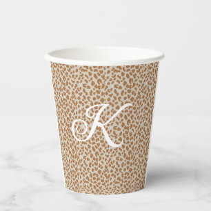 Monogram panther skin light brown pattern name let paper cups