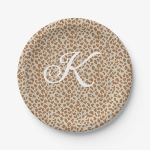 Monogram panther skin light brown pattern name let paper plate