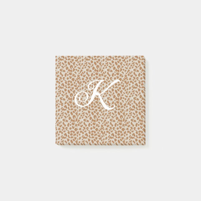 Monogram panther skin light brown pattern name let post-it notes (Front)