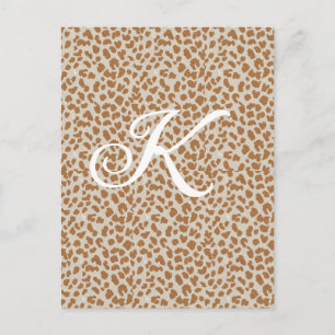 Monogram panther skin light brown pattern name let postcard