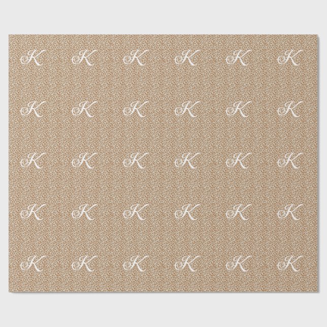 Monogram panther skin light brown pattern name let wrapping paper (Flat)