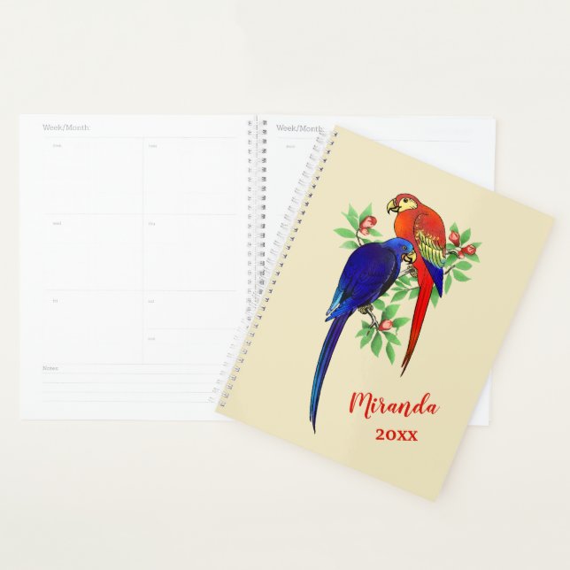 Monogram Parrots Blue Red Flowers Beige Planner (Display)