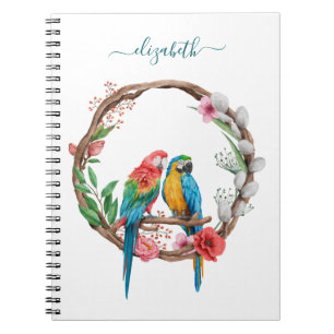 Monogram Parrots Macaw Birds Colourful Floral Notebook