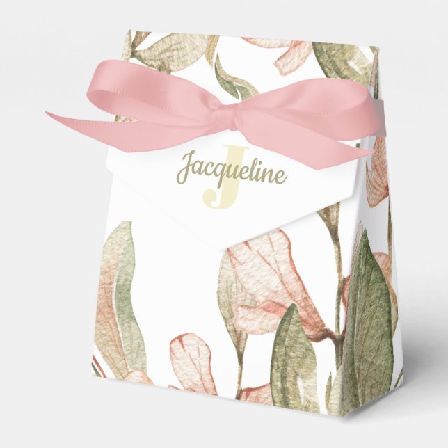 Monogram pastel baby pink sky baby flower design favour box (Front Side)