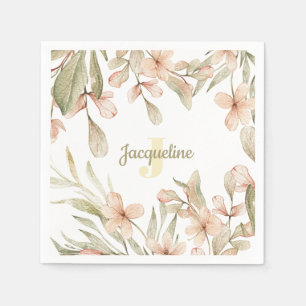 Monogram pastel baby pink sky baby flower design napkin