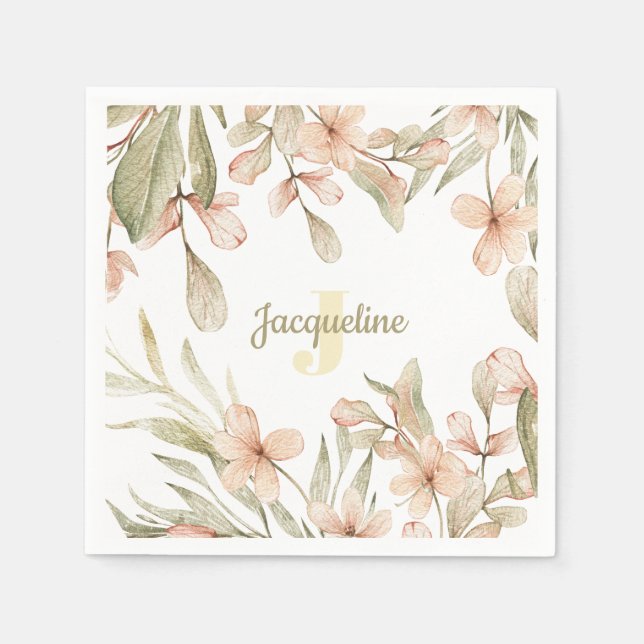 Monogram pastel baby pink sky baby flower design napkin (Front)