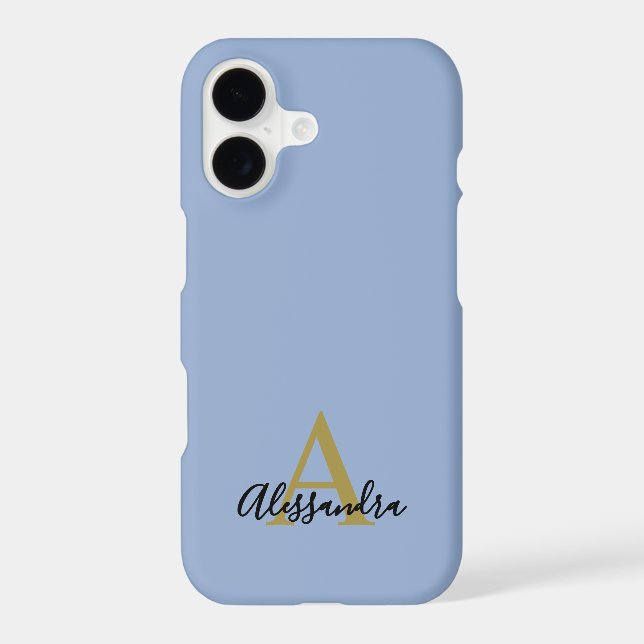 Monogram Pastel Blue Gold Black Minimalist Modern  (Back)