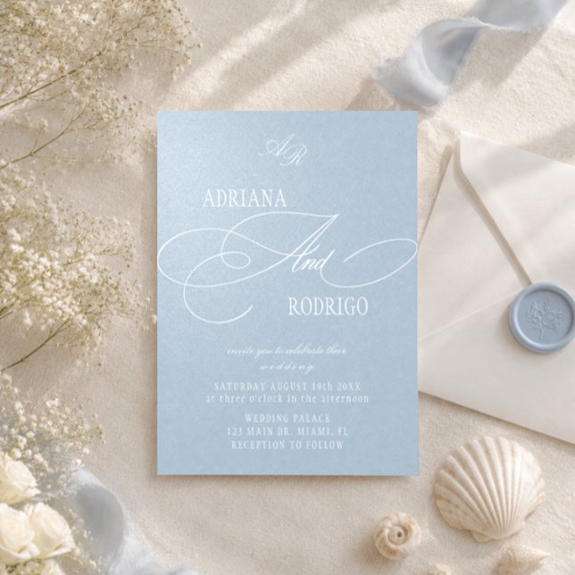Monogram Pastel Blue Luxury Wedding Invitation (Creator Uploaded)