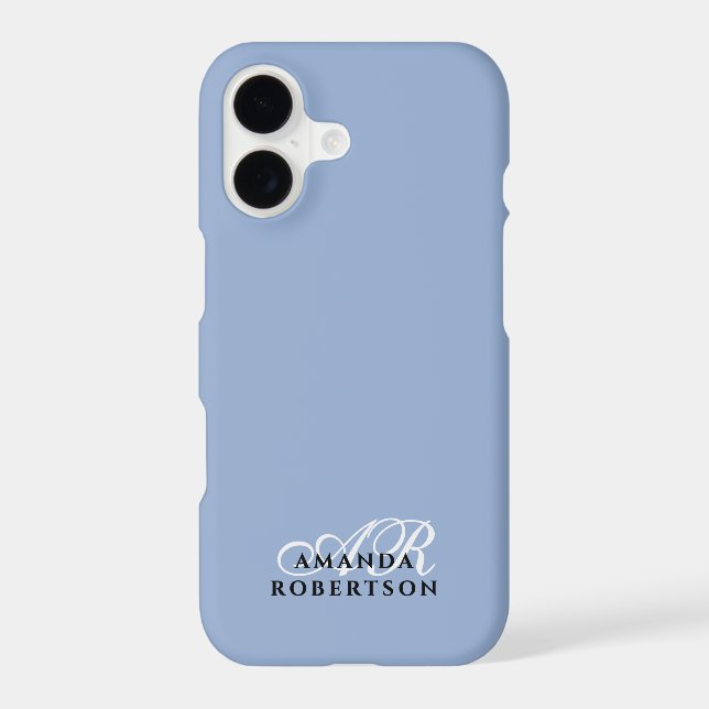 Monogram Pastel Blue Minimalist White Black Chic (Back)