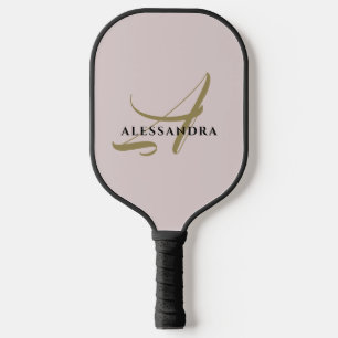 Monogram pastel blush pink gold black minimalist pickleball paddle