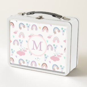 Monogram Pastel Boho Rainbow Metal Lunch Box