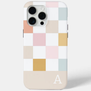 Monogram Pastel Chequerboard Retro Trendy iPhone 15 Pro Max Case