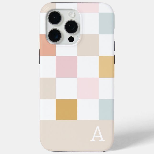Monogram Pastel Chequerboard Retro Trendy Case-Mate iPhone Case (Back)