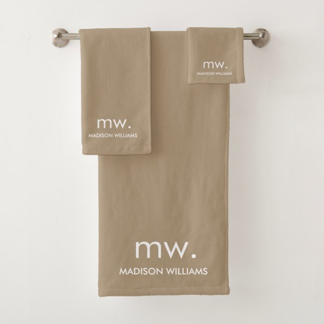 Monogram Pastel Elegant Stylish Modern Minimalist  Bath Towel Set (Insitu)