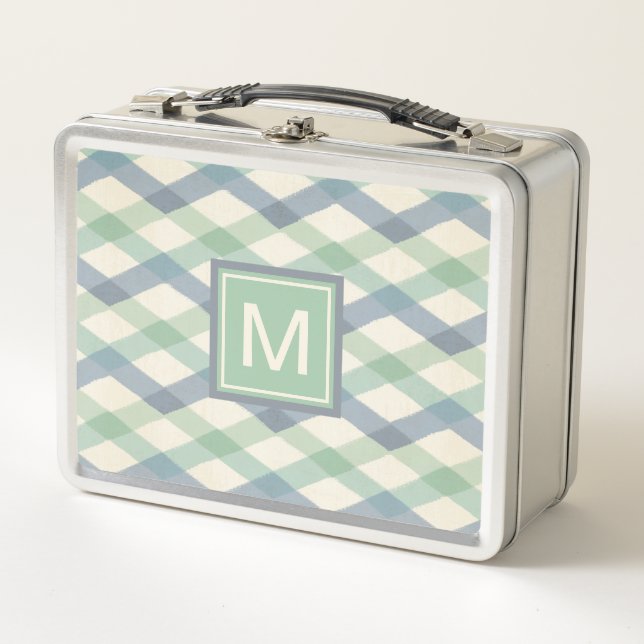 Monogram | Pastel Geometric Pattern Metal Lunch Box (Front)