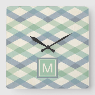 Monogram   Pastel Geometric Pattern Square Wall Clock