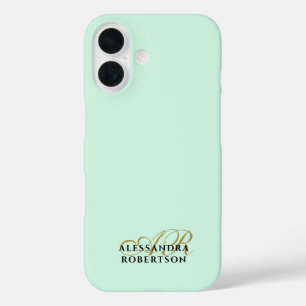 Monogram pastel green Gold Black Minimalist Simple iPhone 16 Case
