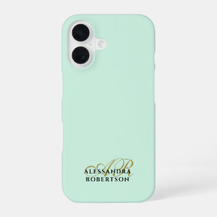 Monogram pastel green Gold Black Minimalist Simple iPhone 16 Case