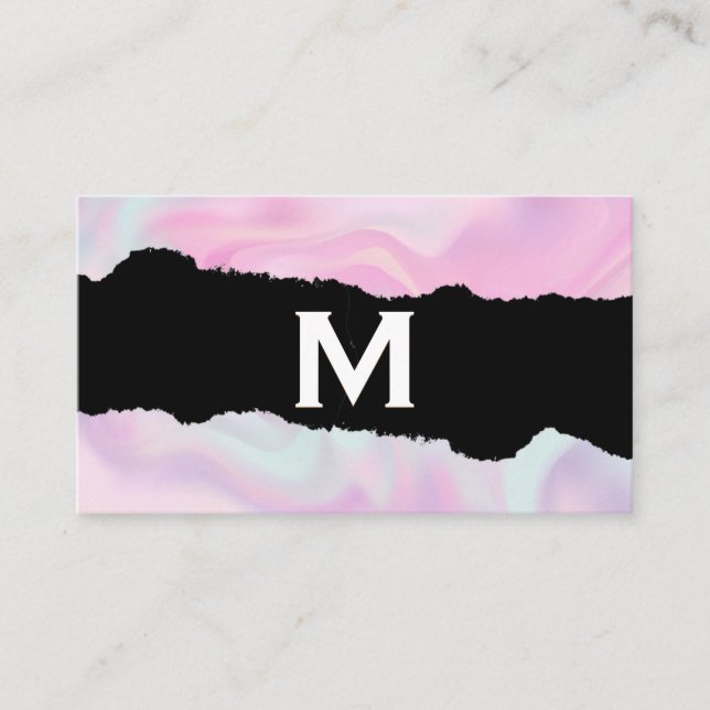 Monogram |  Pastel Liquid Background | Torn Effect Business Card (Front)