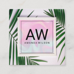 Monogram Pastel Liquid   Palm Leaf Border Square Business Card