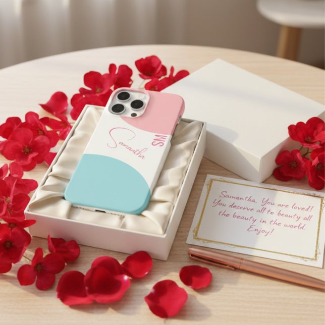 Monogram Pastel Pink Blue Abstract Custom Name Case-Mate iPhone Case (Creator Uploaded)