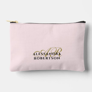 Monogram Pastel Pink Gold Black Minimalist Simple Accessory Pouch